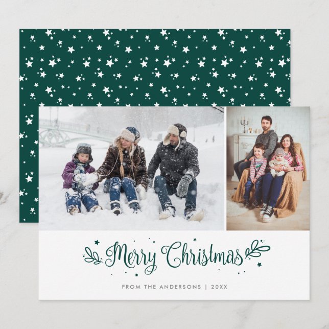 Tarjetas fotográficas de Navidad de Green Stars Ca (Anverso / Reverso)