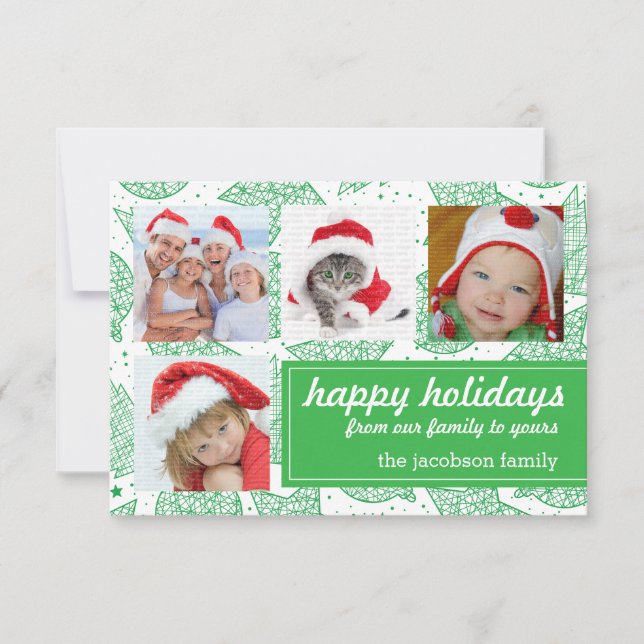 Tarjetas fotográficas de Navidades verdes y blanco (Anverso)