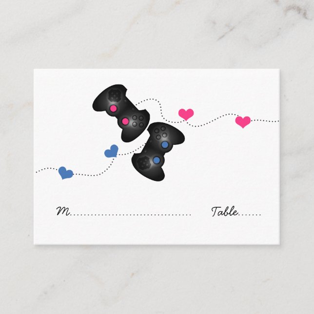 Tarjetas geeky gamer Boda Place Dark (Azul/Rosa) (Anverso)