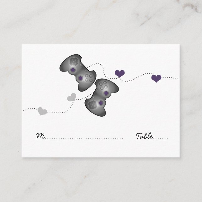 Tarjetas Geeky Gamer Boda Place (Plata/Púrpura) (Anverso)