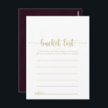 Tarjetas Gold Burgundy Simple Bucket List<br><div class="desc">Estas tarjetas doradas burdeos son la actividad perfecta para una simple boda o una ducha de novia. El diseño, sencillo y elegante, presenta una tipografía de escritura clásica y elegante con un fondo blanco y marrón. Cambie la redacción para que se adapte a cualquier evento vital. El signo de la...</div>