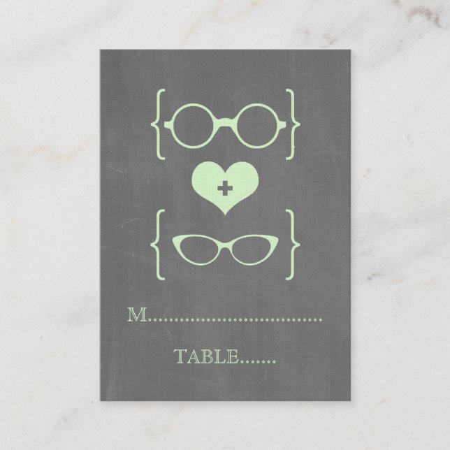 Tarjetas Green Geeky Glasses Chalkboard Place (Anverso)