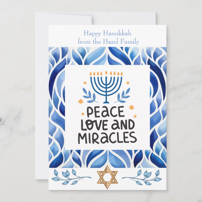 Tarjetas Hanukkah de amor, paz y milagros (Anverso)