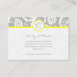 Tarjetas informativas de boda amarillas con damasc
