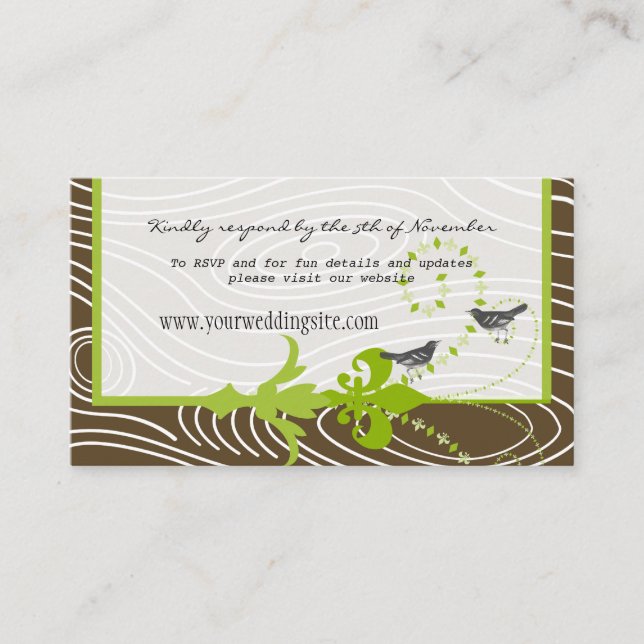 Tarjetas informativas de boda con pájaros verdes m (Anverso)