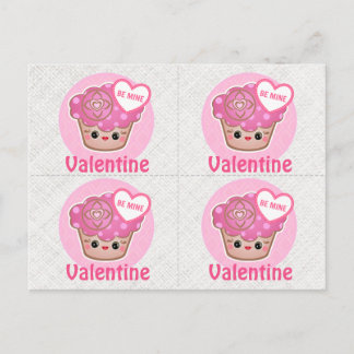 Tarjetas Kawaii Cupcakes x 4 día de San Valentín