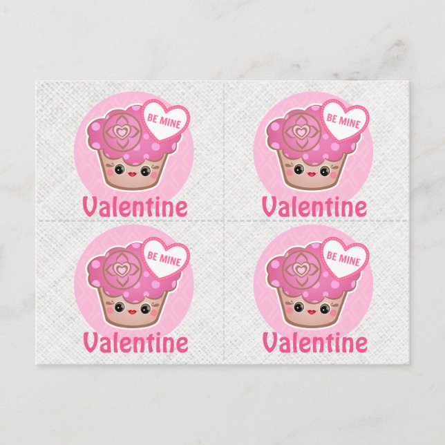 Tarjetas Kawaii Cupcakes x 4 día de San Valentín (Anverso)
