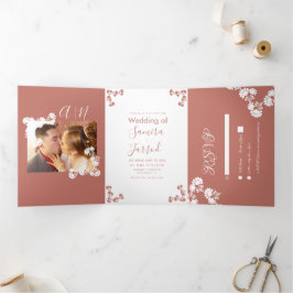 Tarjetas Kraft de Boda con Motivo Botánico Salmón