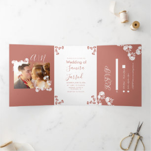 Tarjetas Kraft de Boda con Motivo Botánico Salmón