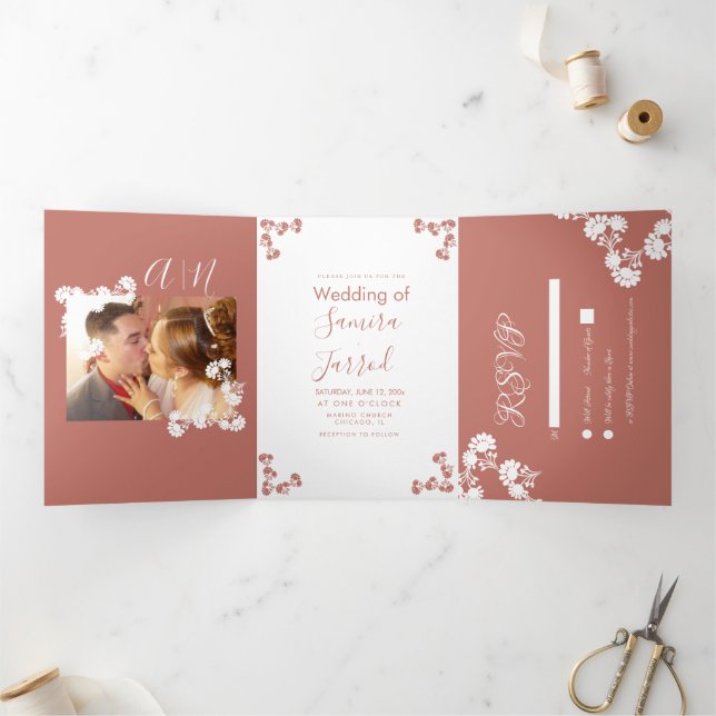 Tarjetas Kraft de Boda con Motivo Botánico Salmón (Interior)