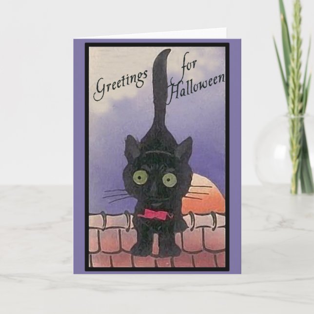 Tarjetas lindas de Halloween del gato negro (Anverso)