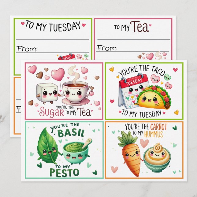 Tarjetas Lindas de Kawaii para el Día de San Valen (Anverso / Reverso)