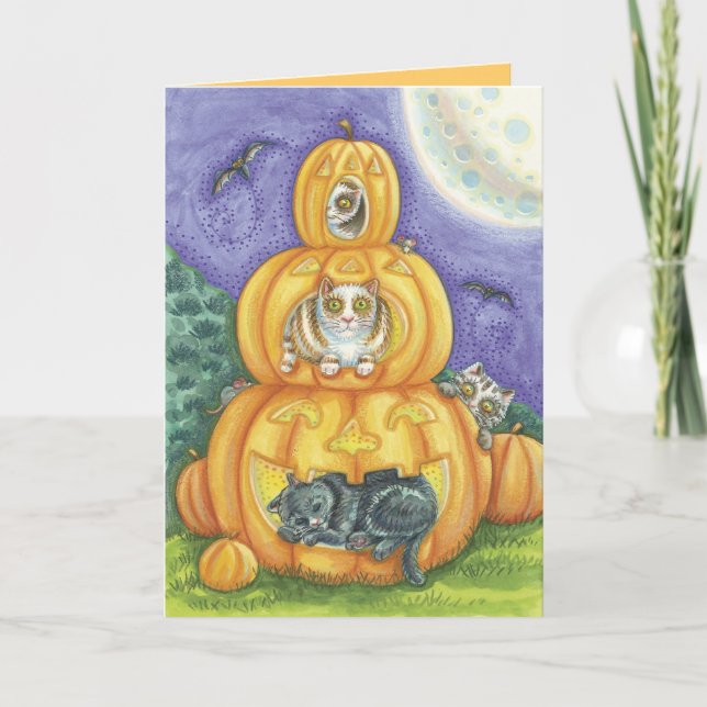 Tarjetas lindas del gato de Halloween (Anverso)