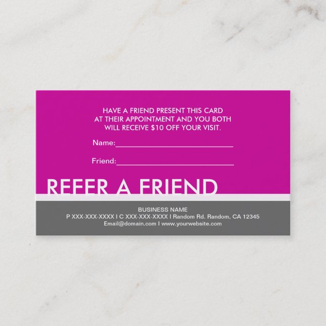 Tarjetas magenta rosado gris simples para referir  (Anverso)