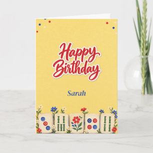 Tarjetas Mahjong Amarillas Feliz Cumpleaños para E