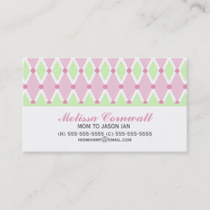 Tarjetas mami de patrón de diamantes verdes y rosa