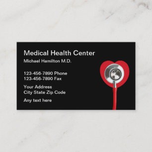 Tarjetas Médicas De Negocios Corazón Y Estetoscopi