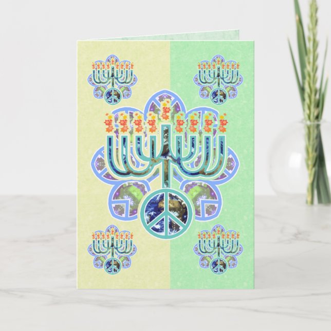 Tarjetas Menorah Chanukah Earth Peace (Anverso)