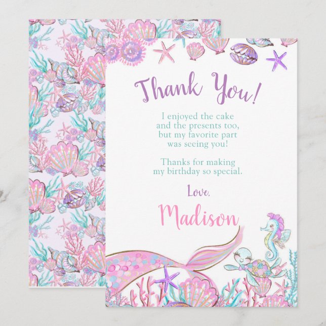 Tarjetas Mermaid Gracias (Anverso / Reverso)