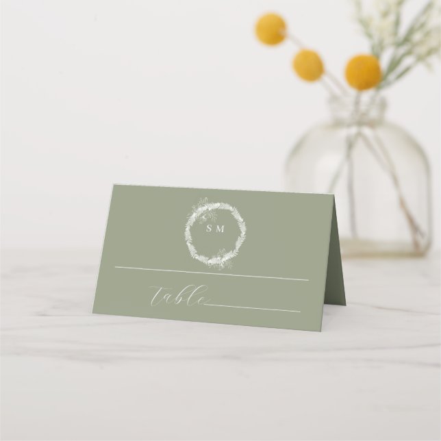Tarjetas minimalistas Boho Sage Green boda Place (Anverso)