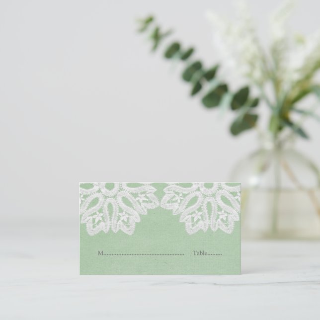Tarjetas Mint Green Elegant Lace Place (Anverso de pie)