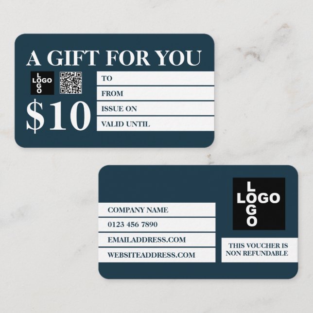 Tarjetas modernas de certificado de regalo azul y  (Anverso / Reverso)