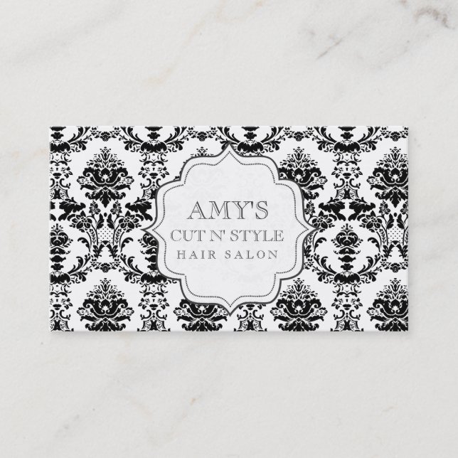 Tarjetas modernas de moda blancas negras del salón (Anverso)