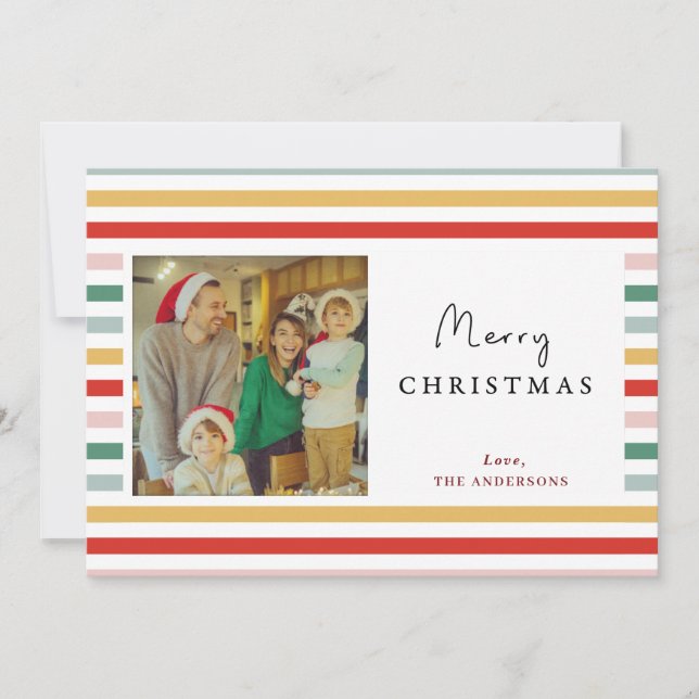 Tarjetas modernas de Navidades de fotos a rayas co (Anverso)