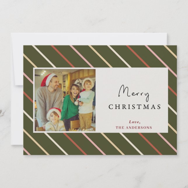 Tarjetas modernas de Navidades de fotos a rayas co (Anverso)