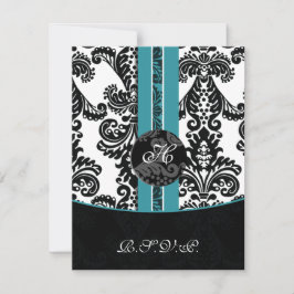 tarjetas monogram damask aqua rsvp