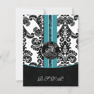 tarjetas monogram damask aqua rsvp