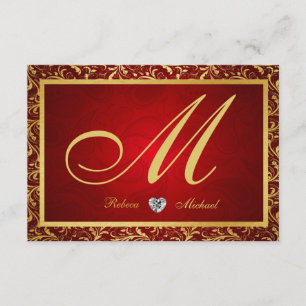Tarjetas Monograma Damask Red / Gold RSVP