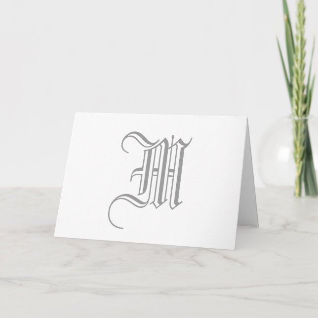 Tarjetas Monograma M para Bodas Blanco Gris (Anverso)