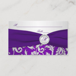 Tarjetas Monogramadas Purple y Silver Damask Place