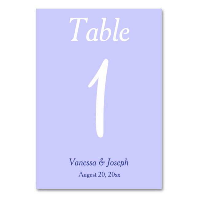Tarjetas Nº de la tabla de Bodas blancos periwinkl (Anverso)
