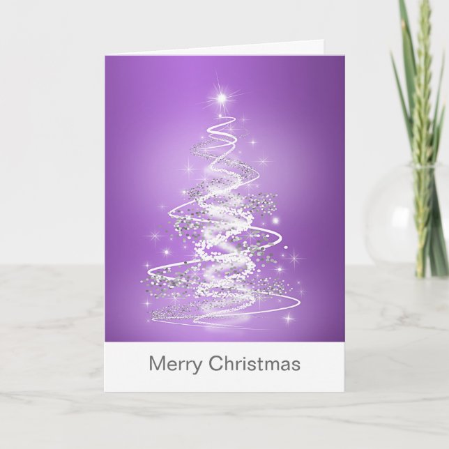 Tarjetas navidades con árbol en morado (Anverso)