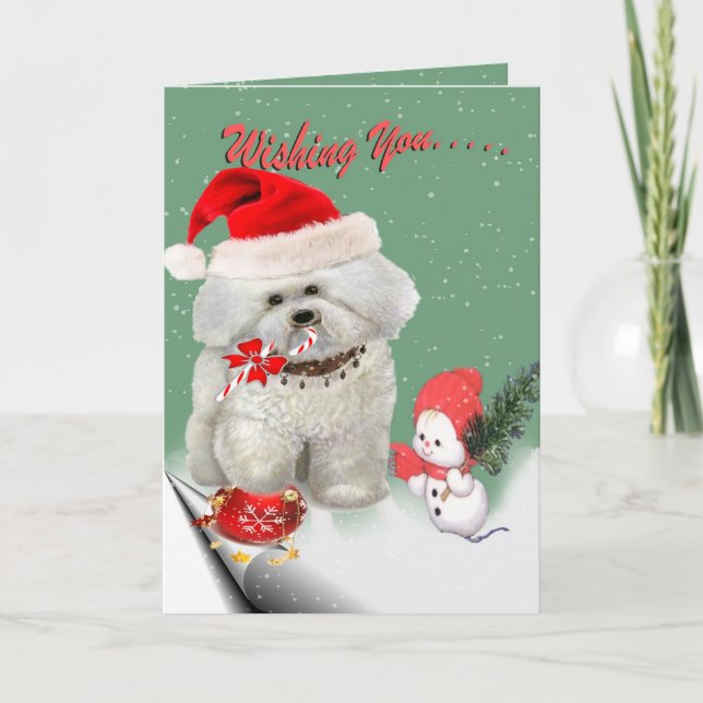 Tarjetas navideñas Bichon Frise Merry (Anverso)