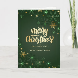 Tarjetas Navideñas Copos de Nieve Dorados Verdes
