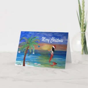 Tarjetas navideñas costeras de sirena de Santa