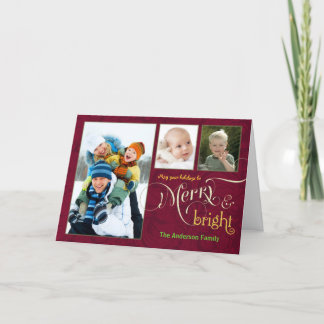 Tarjetas navideñas de 3 fotos merry y luminosas ro