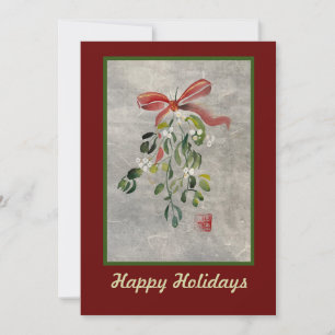 Tarjetas Navideñas de Acuarela de Muérdago 5x7