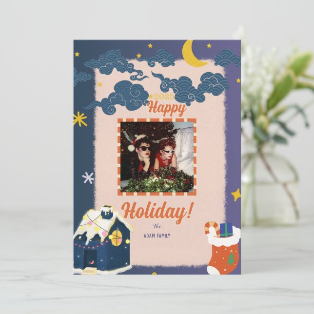 Tarjetas navideñas de festividades con fotos navid (Anverso de pie)