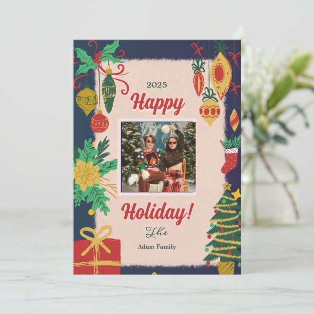 Tarjetas navideñas de festividades con fotos navid (Anverso de pie)