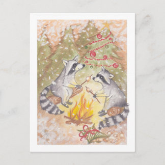 Tarjetas Navideñas de Mapaches Asando Malvaviscos