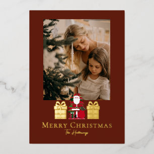 Tarjetas Navideñas de Papá Noel Sencillas con Hoja