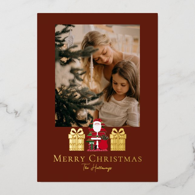 Tarjetas Navideñas de Papá Noel Sencillas con Hoja (Anverso)