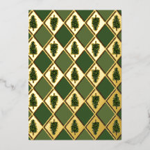Tarjetas Navideñas de Pinos y Papel de Foil Arlequ