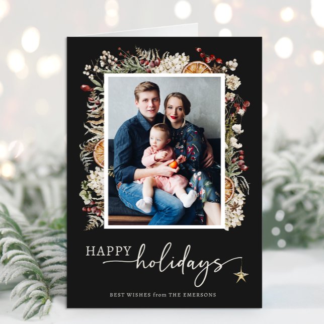 Tarjetas Navideñas Dobles con Foto Negras (Black Photo Folded Holiday Cards
)
