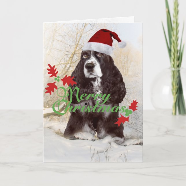 Tarjetas navideñas English Springer Spaniel Merry (Anverso)