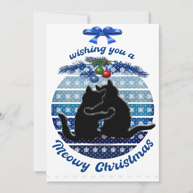 Tarjetas Navideñas Meowy Azules Blancas Planas (Anverso)